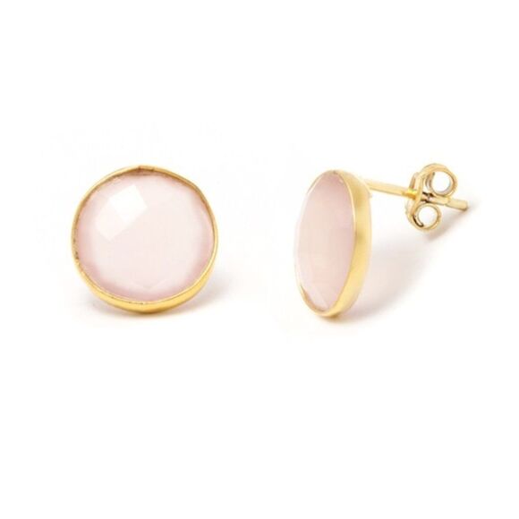 Peermont 18k Gold Plated Sterling Silver Bezel Pink Quartz Gemstone ER - Picture 1 of 7